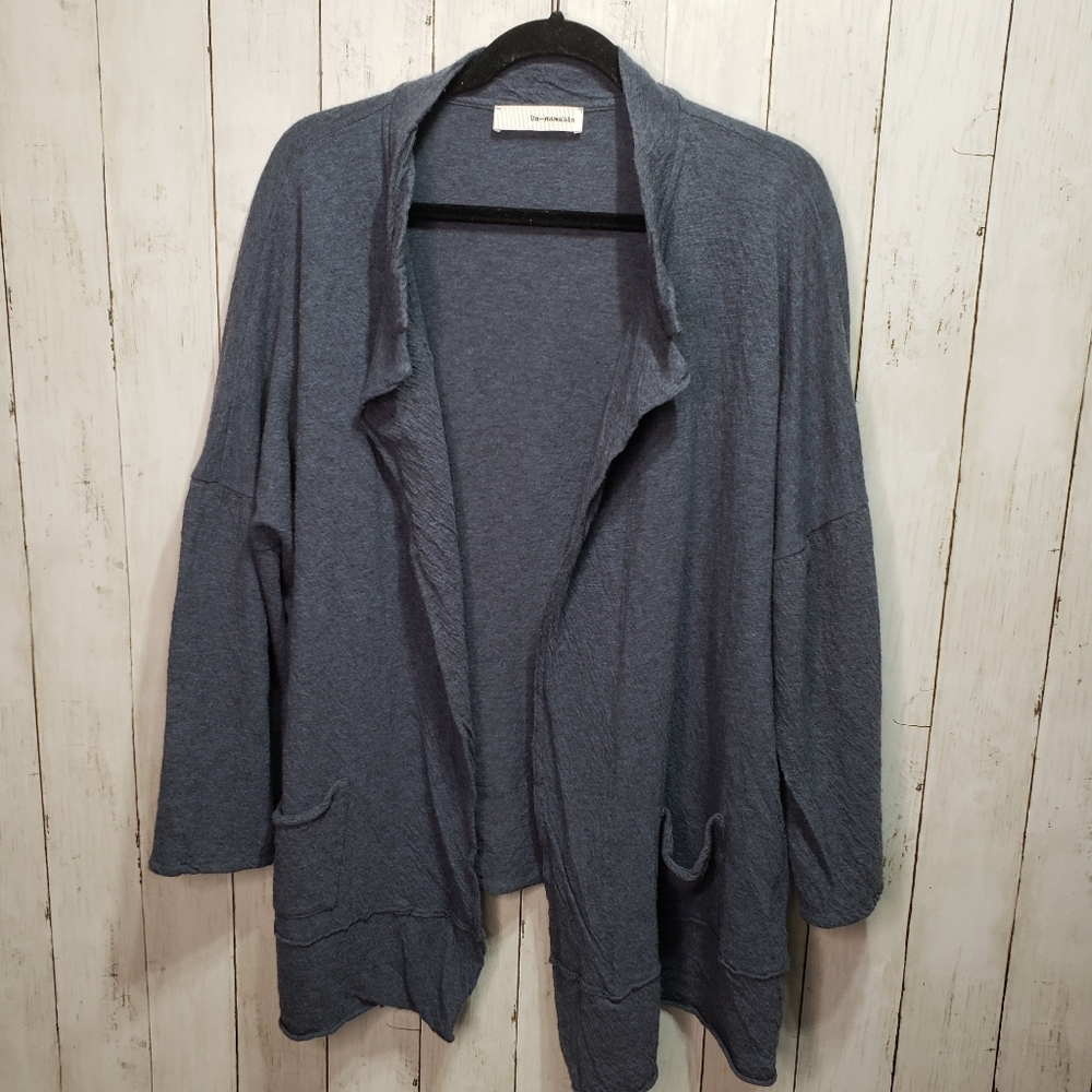 RARE Un-namable Slate Blue Wool Cardigan Sweater